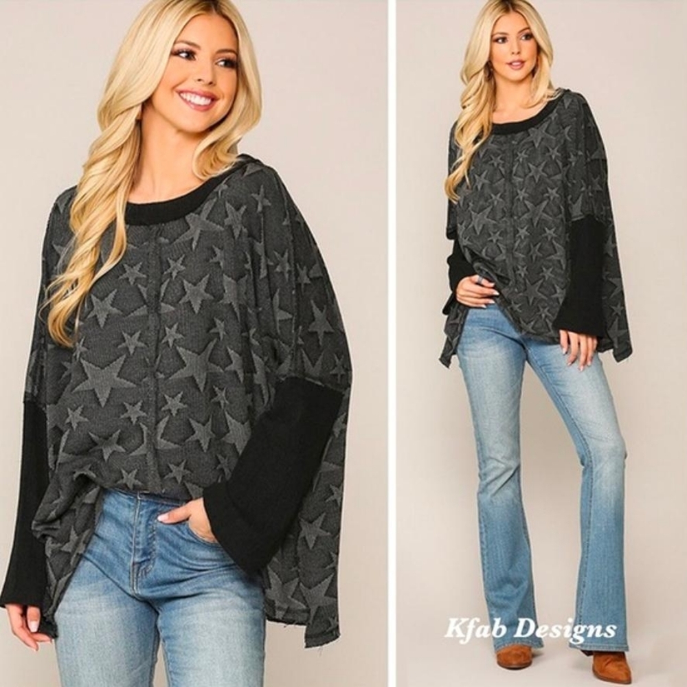 Star Textured Soft Terry Boat Neck Top NEW - Picture 2 of 8